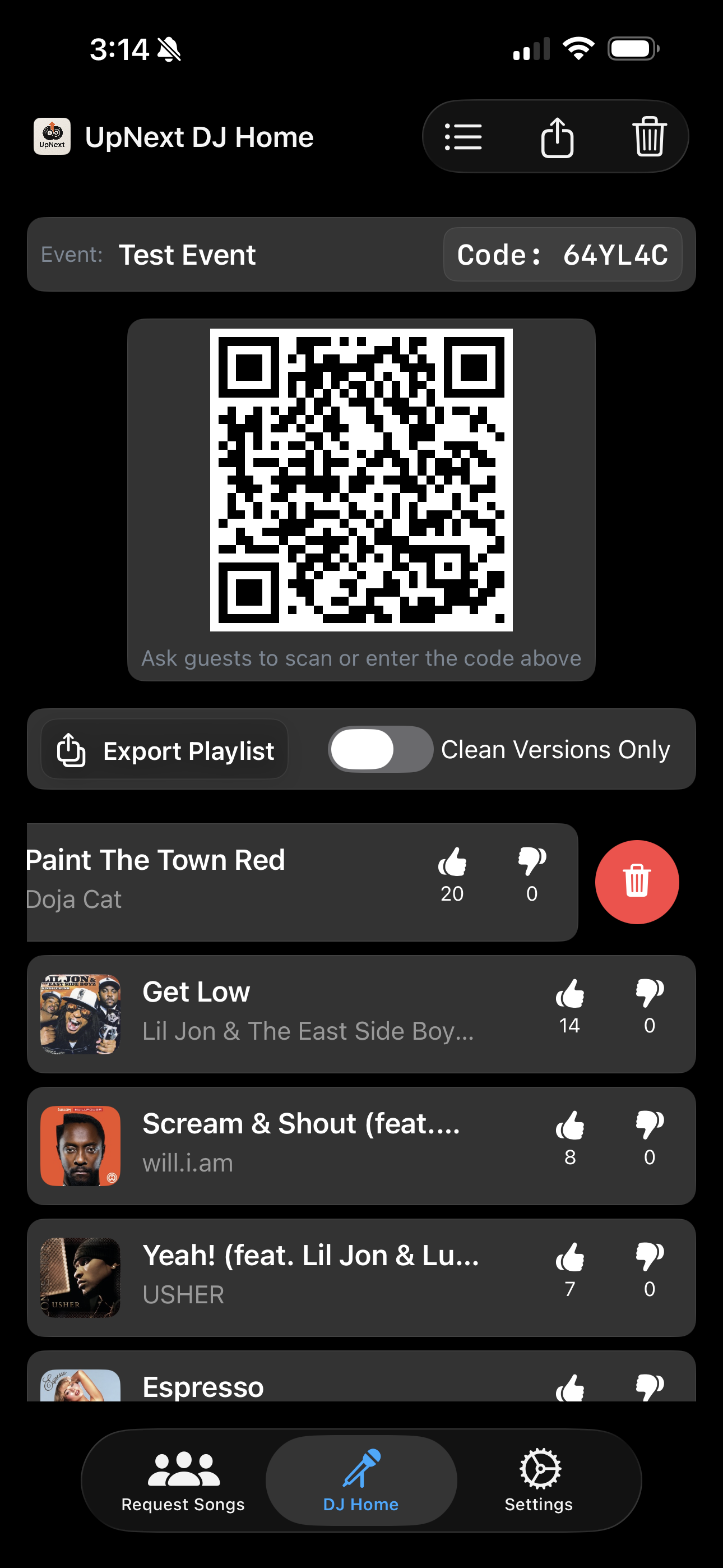 DJ sees real-time queue