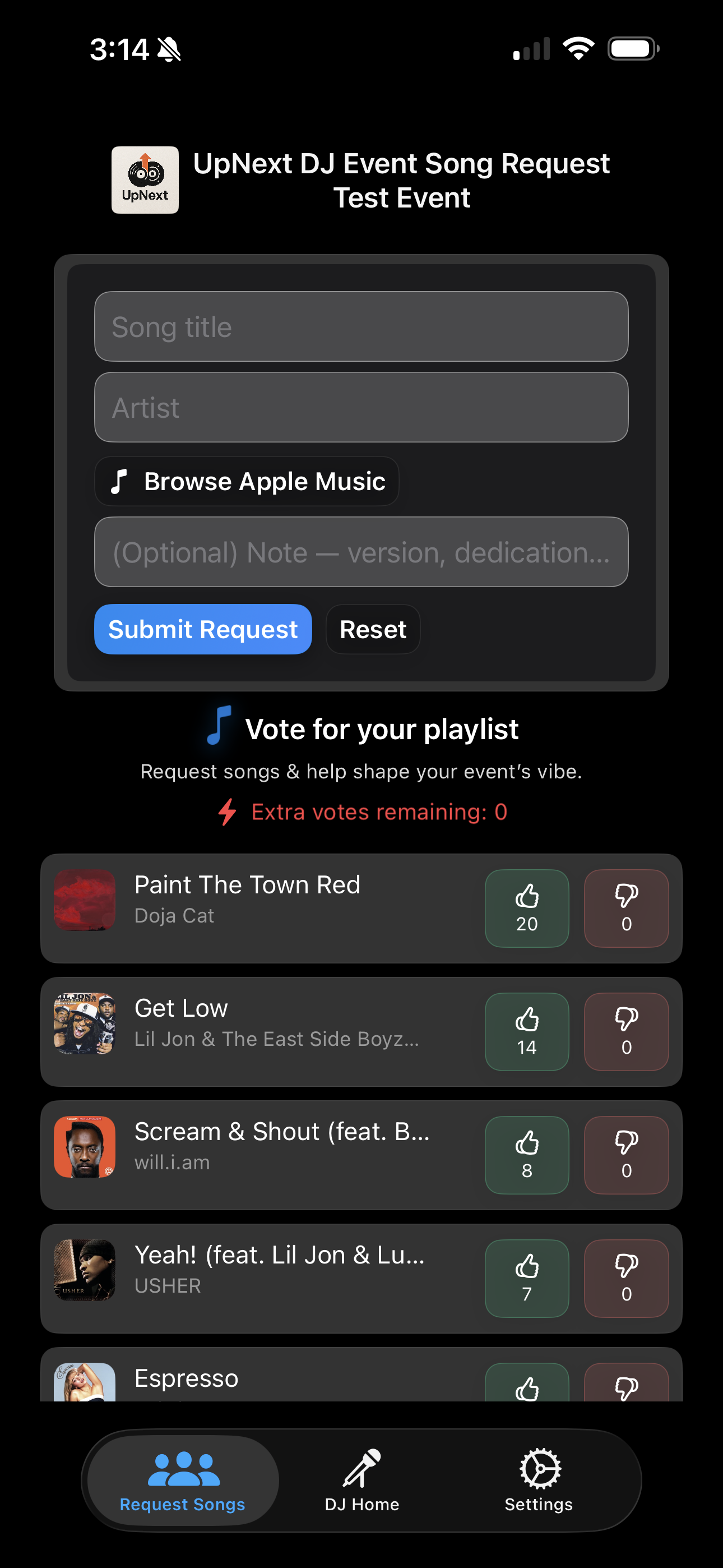 Guests vote on song requests